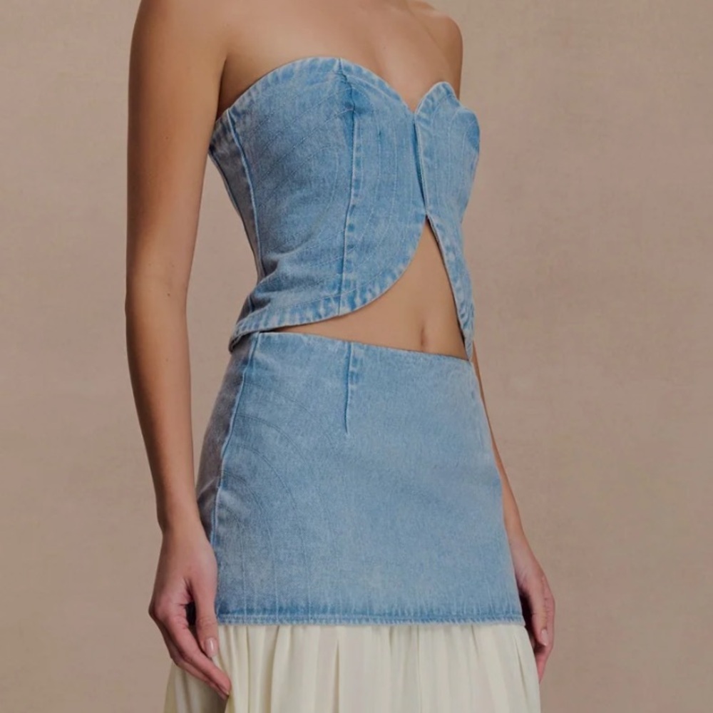 Meshki Light Blue Denim Corset Top and Skirt Set